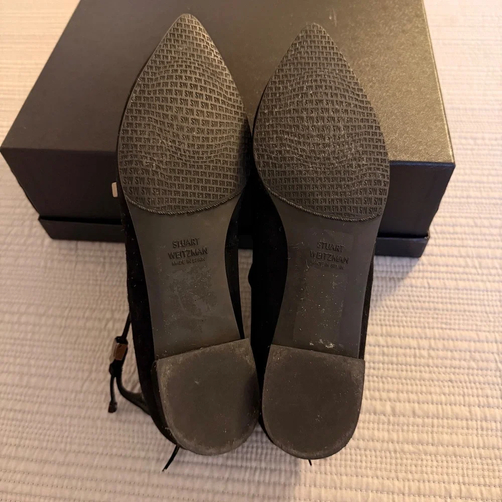 Stuart Weitzman Women's Black Suede Multi Strap Mary Jane Pointed Toe Flats 6.5M